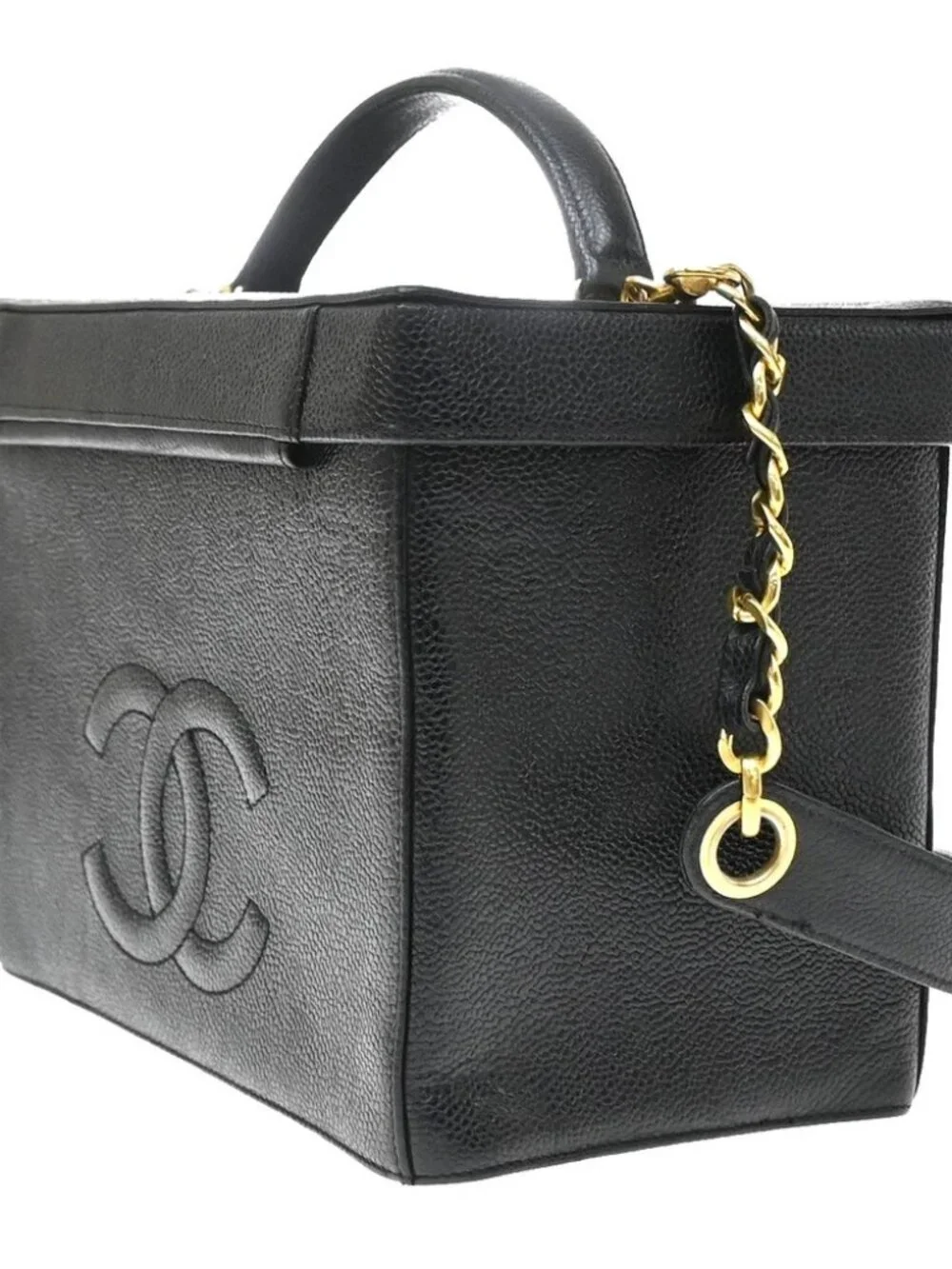 CHANEL CC Logo 2Way Vanity Bag Box Grained Calfskin Leather BK Vintage